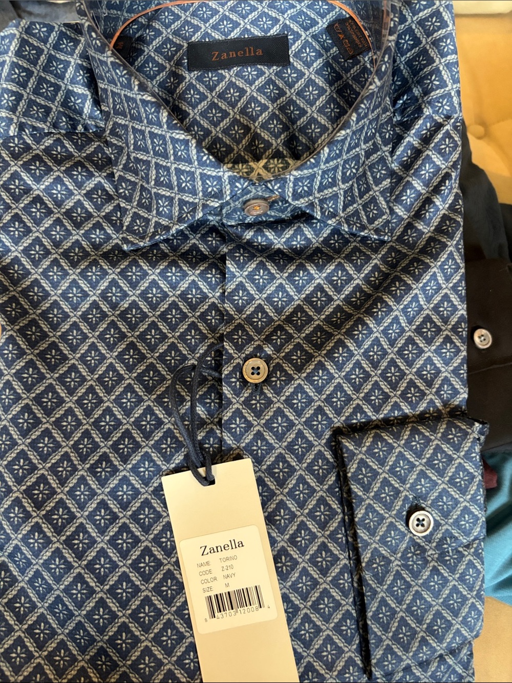 Zanella Blue Geometric Print Button-Down Shirt